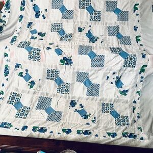 White and Blue quilt top only size L-96 by W81 size full.